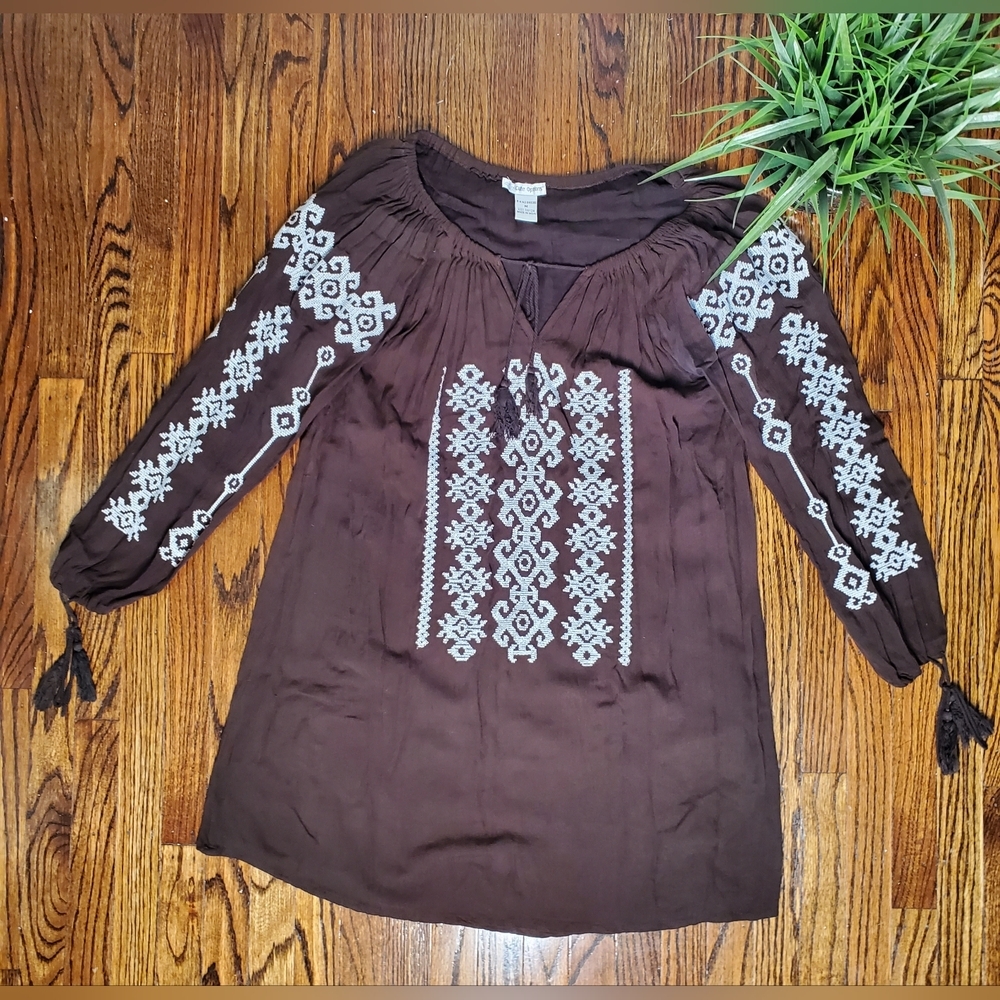 Cute Options Tinic Dress Women's Boho Cottagecire Embroidered Peasant Browm Sz M
